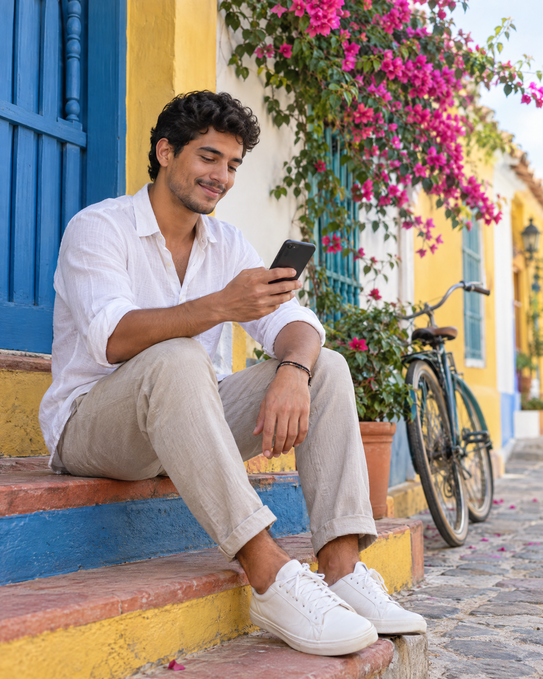 Un joven revisa en su celular que su cuota quedó paga.